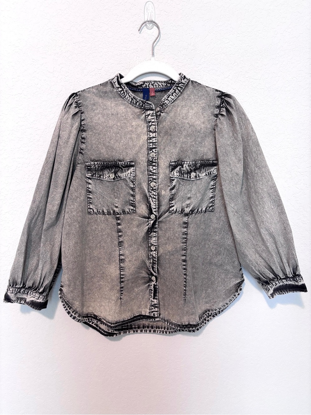 Pilcro Anthropologie Carbon Gray Washed Puff Sleeve Top Women’s Small Edgy